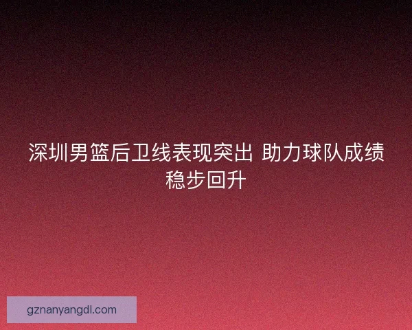 深圳男篮后卫线表现突出 助力球队成绩稳步回升